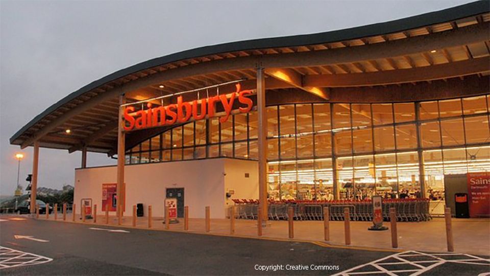 Outside evening view of a Sainsbury's store