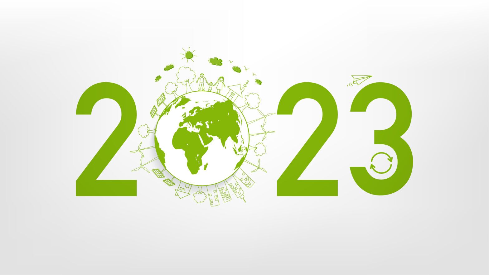 New year 2023 Eco friendly, Sustainability planning concept and World environmental with doodle icons