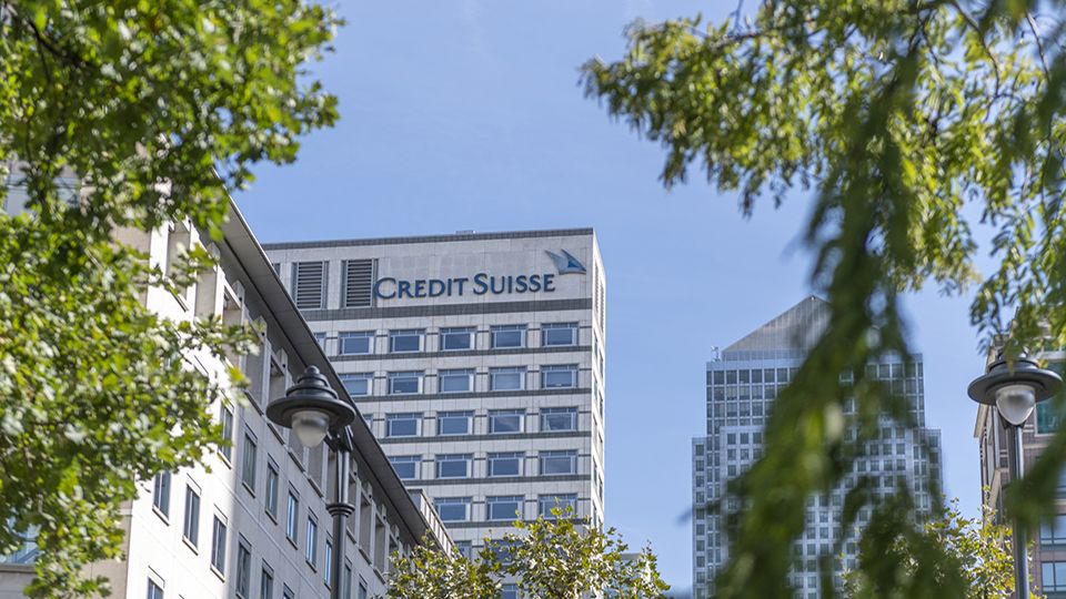 London HQ of the Credit Suisse bank, located in Canary Wharf, London UK