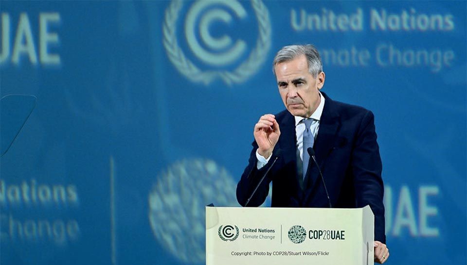 DECEMBER 2: Mark Carney, U.N. Special Envoy for Climate Action and Finance speaks during the Energy Session at Al Waha Theater during the UN Climate Change Conference COP28 at Expo City Dubai on December 2, 2023, in Dubai, United Arab Emirates. (Photo by COP28 / Stuart Wilson)