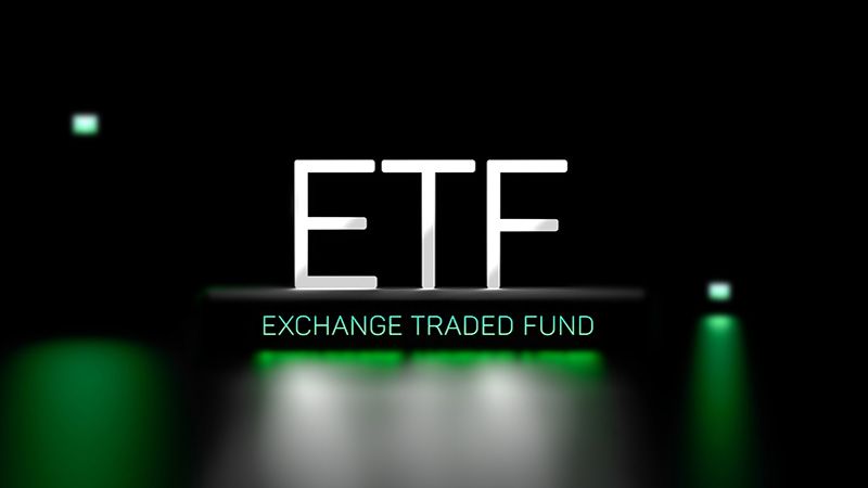 ETF Exchange Traded Fund abbreviation, glowing text, inscription, banner. ETF business concept. 3D render