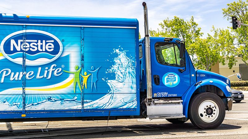 June 25, 2019 Sunnyvale / CA / USA - Nestle branded truck travelling through a city in south San Francisco bay area