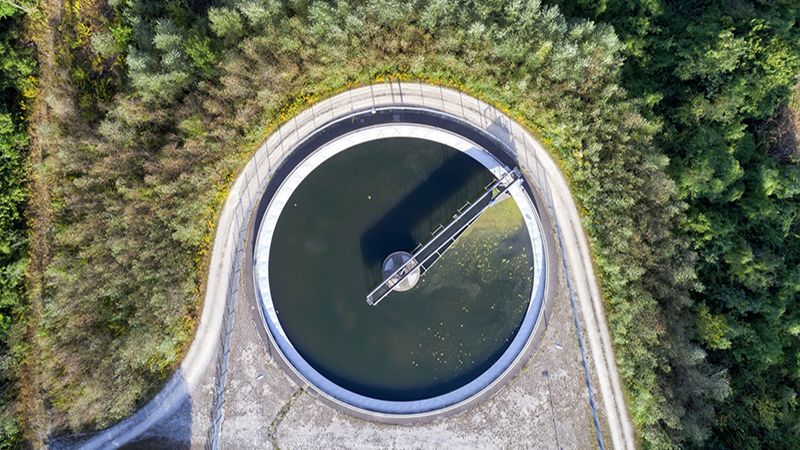 Aerial view of a sewage treatment plant, Bavaria, Germany