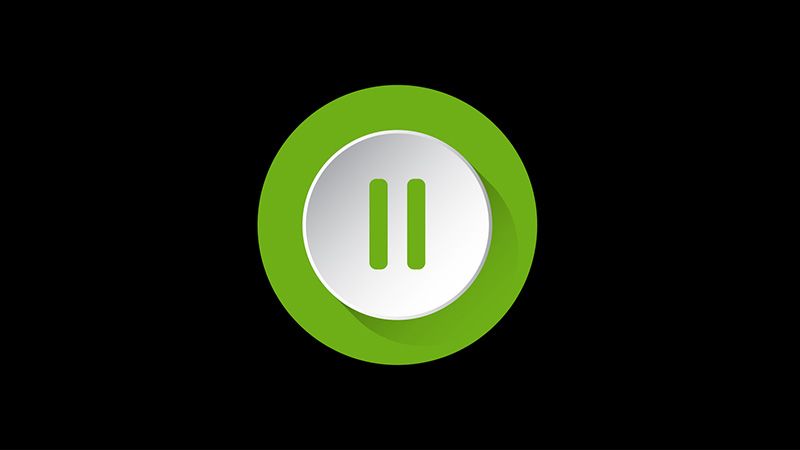 green, white round music control buttons set - five icons with shadows in front of a black background