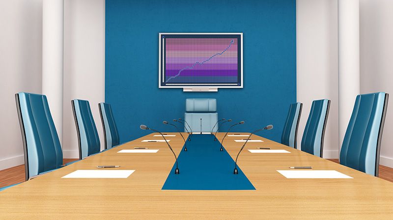 blue and white boardroom