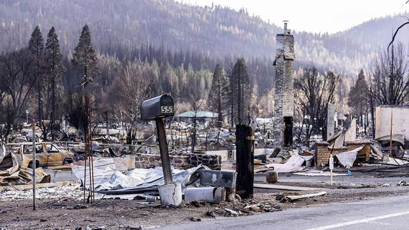 Greenville California, United States - October 11, 2021:The Dixie fire, which was the largest fire in the United States in 2021 resulted in the destruction of the majority of Greenville, laying waste to the downtown district. The fire destroyed many historic buildings included the post office, local cafes and restaurants, Masonic Lodge and elementary school as well as displacing many residents.