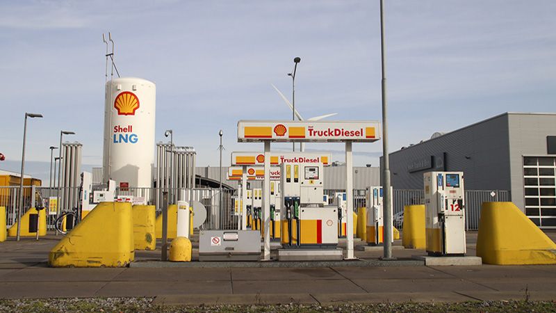 Shell tank station for trucks with Diesel and LNG at Doelwijk in Waddinxveen in the Netherlands