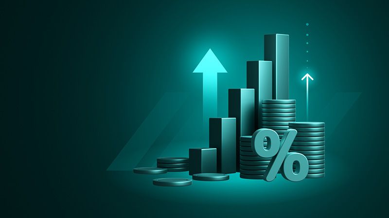 Wealth money profit strategy graph success financial business on economy 3d background of finance investment cash currency earning concept or growth arrow increase economic stock market global target.